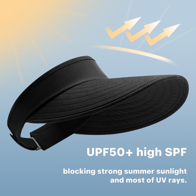 Wander Sun Visor Hats for Women Wide Brim UV Protection Adjustable Large Golf Beach Cap Packable Travel Sport Visor - Image 5